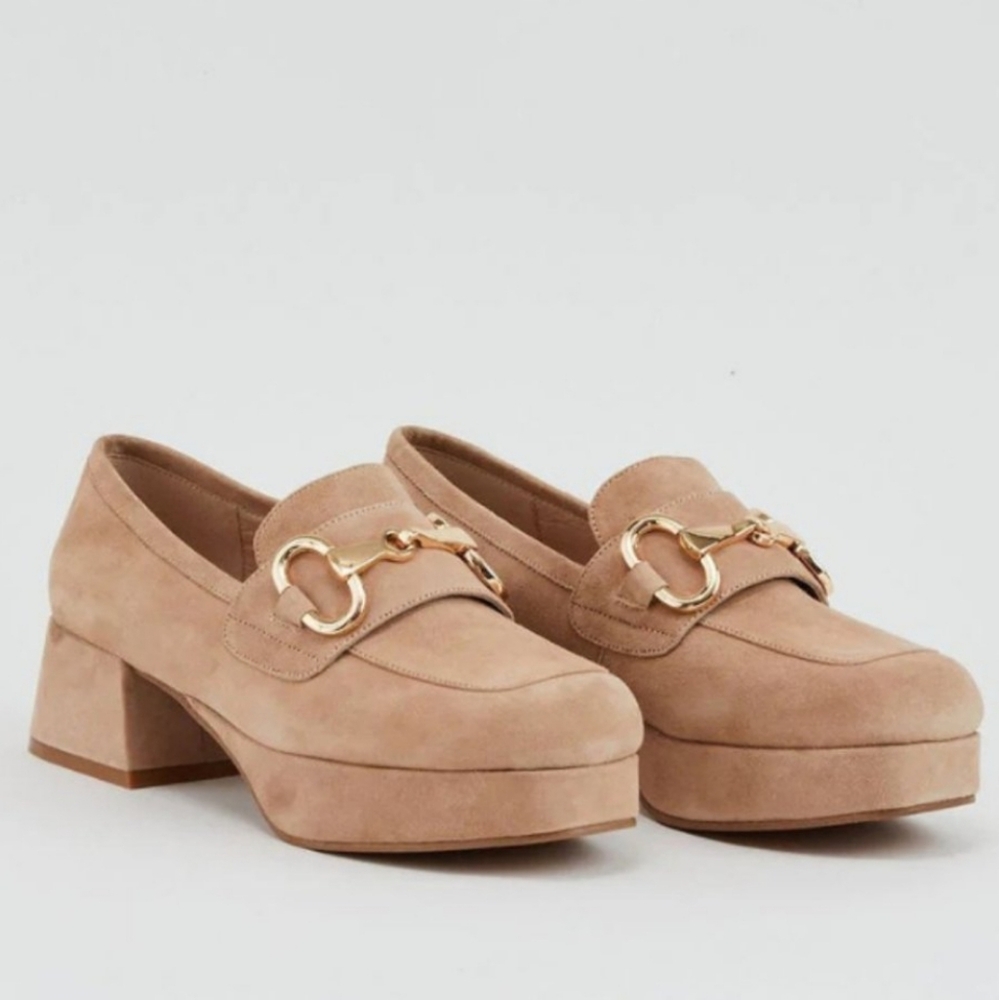 Jeffrey Campbell Tan Loafers with Gold Accent